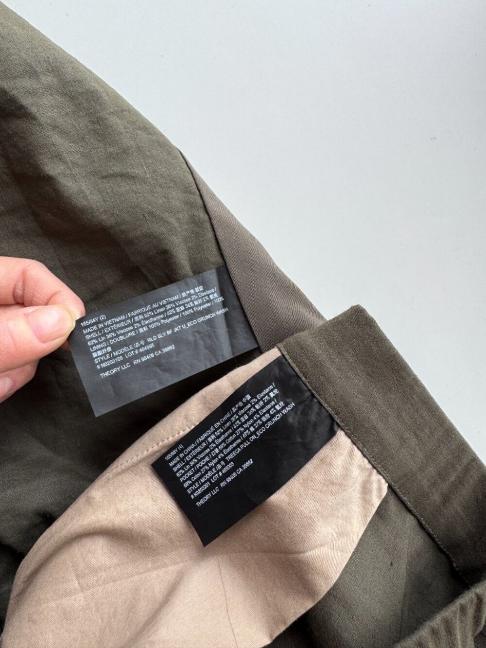2pc THEORY Eco Crunch Olive Green Linen Blend Chino Blazer Suit Set, Size 2/4 - Picture 16 of 16